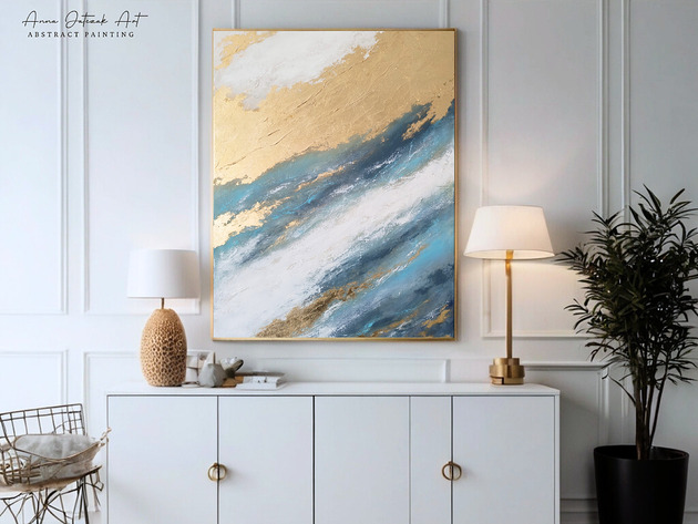 obrazy ŚWIETLISTY PRZEPŁYW II Ręcznie malowany obraz ze złotem 70x100 cm