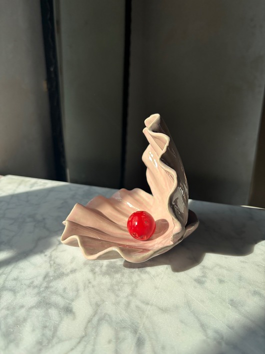 pojemniki na biżuterię Ceramiczna Muszla Muszelka Skarbiec z Perłą na Biżuterię Różowa