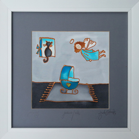 obrazy i plakaty do pokoju dziecięcego ANIOŁ STRÓŻ w szarościach na chrzest