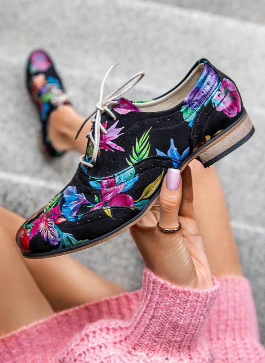 półbuty damskie Skórzane półbuty jazzówki Zapato model 246 kolorowe kwiaty
