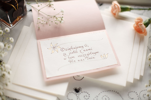 zaproszenia i kartki na ślub Kaligrafia: bilecik z podziękowaniami życzeniami pisany atramentem