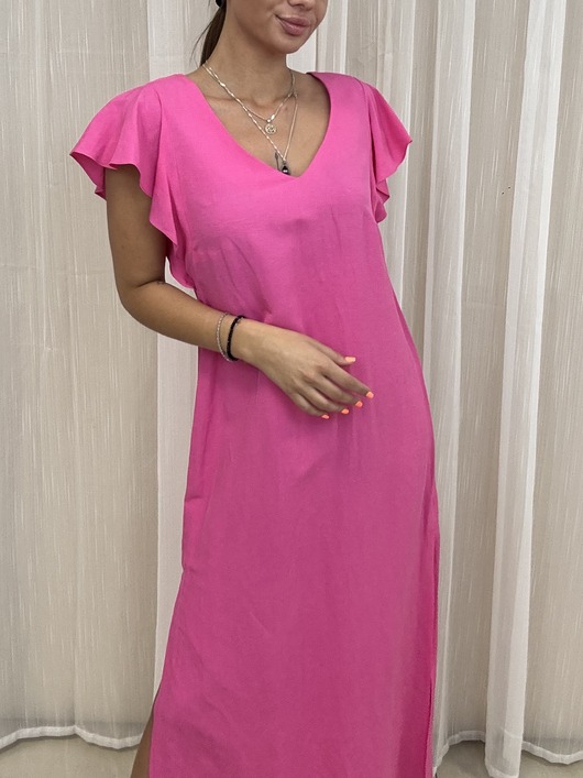 sukienki maxi damskie Wiskozowo-lniana sukienka Fucsia