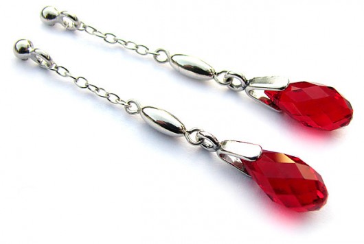Kolczyki z bordową kropelką kryształ Swarovski -Briolette Marisella