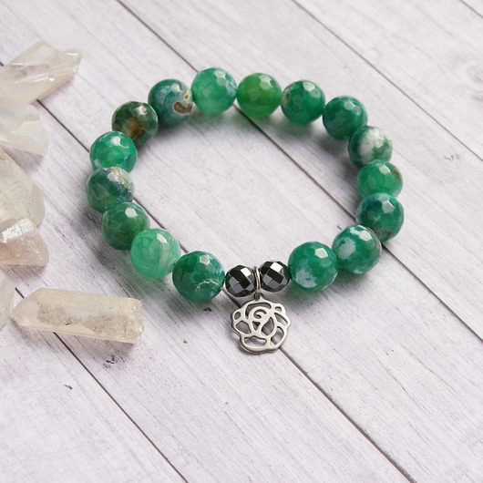 bransoletki z kamieni naturalnych Róża : stal szlachetna : agat zielony