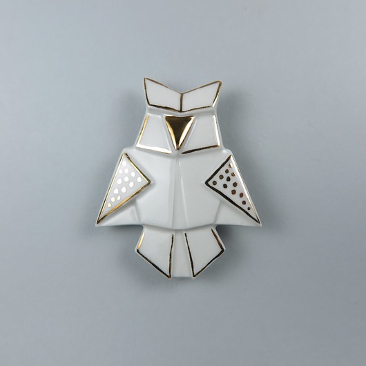 broszki Broszka Pozłacana Porcelanowa Origami Sowa Biała