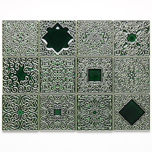 kafle i panele Kafle ręcznie robione dwanaście ornamentów, zieleń butelkowa