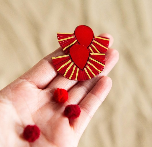 klipsy Duże  geometryczne czerwono złote klipsy