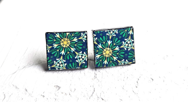 kolczyki drewniane Wkrętki Zielone marzenia