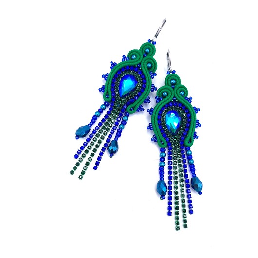 kolczyki soutache Joy kolczyki sutasz chabrowo zielone błyszczące z cyrkoniami
