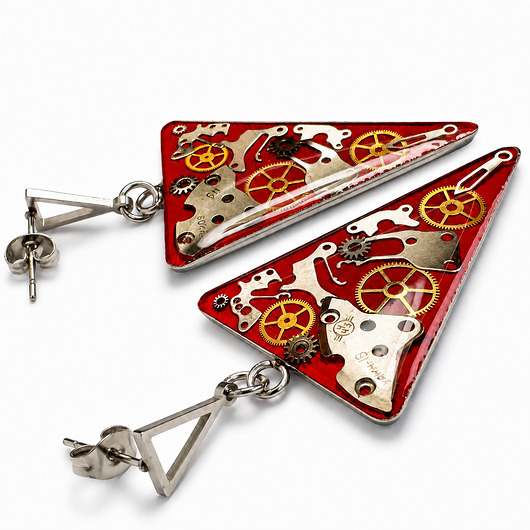 kolczyki z żywicy Kolczyki - Vertex Crimson I - czerwone sztyfty (Geometria Czasu)
