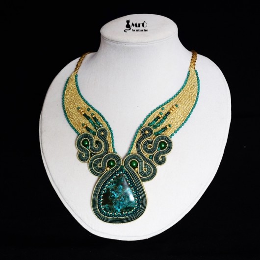Szmaragdowe Oko- naszyjnik soutache Mró Soutache