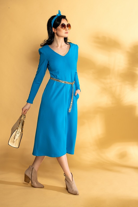 sukienki midi damskie Sukienka midi - błękit królewski