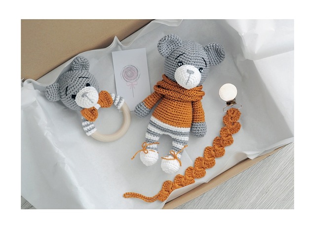 niemowlak - inne Zestaw prezentowy - musztarda/szary