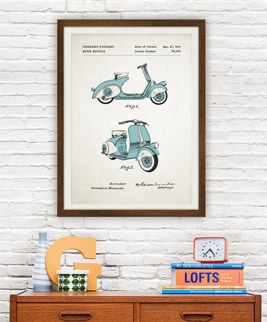 plakaty Vespa skuter - patent - plakat 50x70 cm