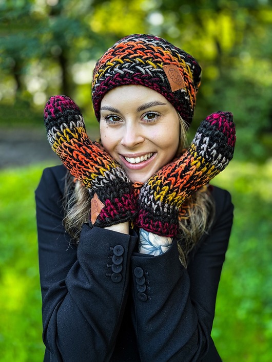 rękawiczki damskie Rękawiczki MERINO 50% ,,Ciemna jesień