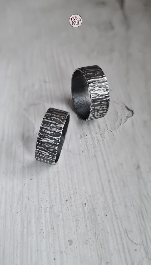 obrączki ślubne Szerokie obrączki TUNDRA - srebro oksydowane fakturowane