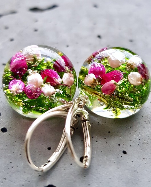 Kolczyki srebrne z mchem i wrzosem Grol Jewellery