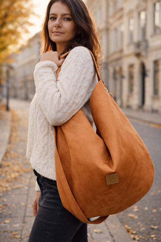 torby na ramię Duża torba worek zamszowa Ruda