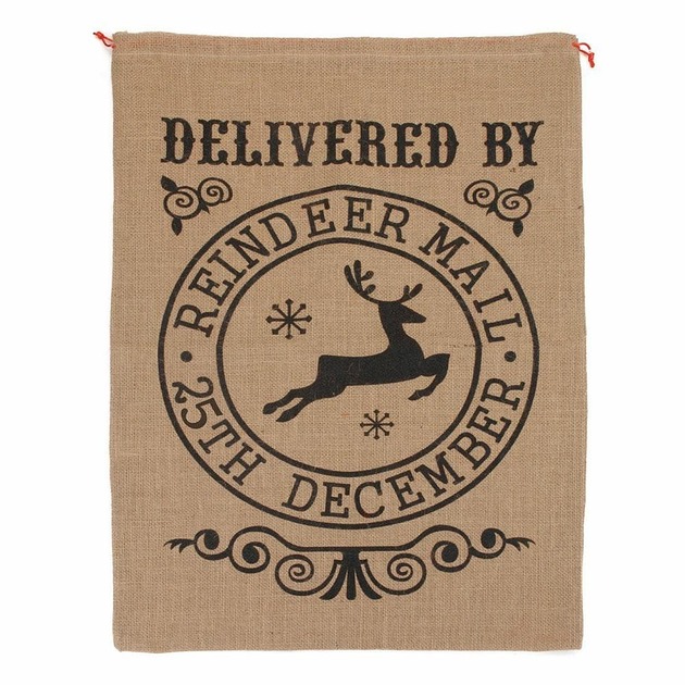 dekoracje świąteczne Worek jutowy na prezenty od Świętego Mikołaja, czarny