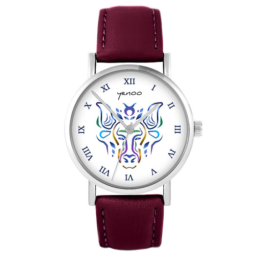 zegarki unisex Zegarek - Byk - skórzany, burgund