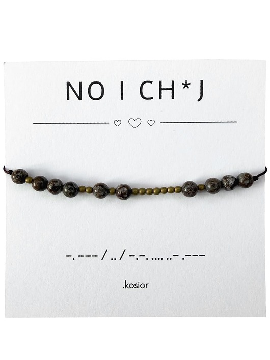 biżuteria męska UNISEX Bransoletka z alfabetem Morse Obsydian śnieżny, Hematyt