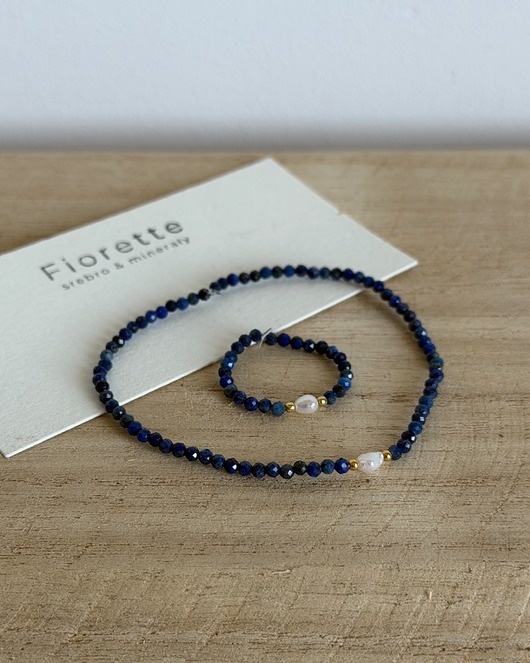 bransoletki z kamieni naturalnych Bransoletka i pierścionek lapis lazuli + perły