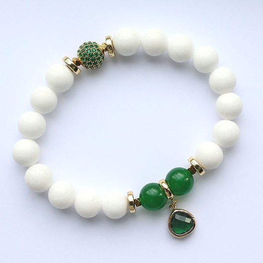 bransoletki z kamieni naturalnych Obfitość, moc - jadeit biały i zielony z hematytami