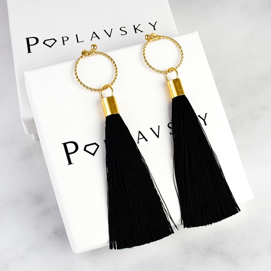POPLAVSKY KOLCZYKI CZARNE CHWOSTY srebro 925 POPLAVSKY