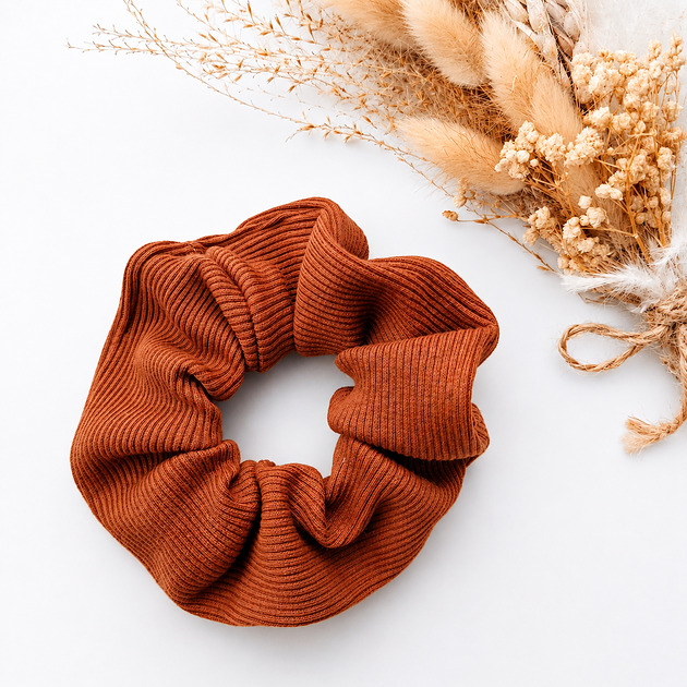 gumki do włosów Frotka scrunchie z prążkowanej dzianiny - brązowy