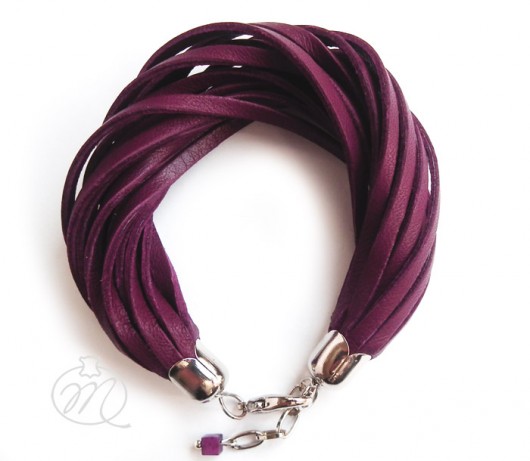 Bransoletka skórzana purpurowa Mikashka