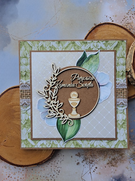 kartki scrapbooking Kartka na Komunię dla chłopca (w kopercie)