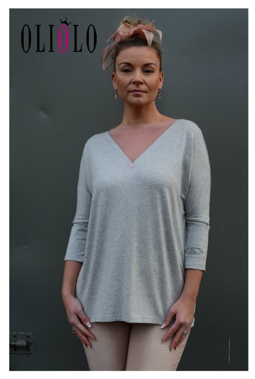 Bluzka szara OLIOLO Tiul Róż Oversize Nowość Pudrowy Różowy