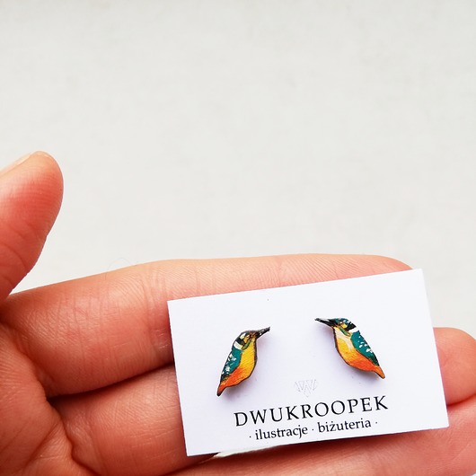 kolczyki drewniane Zimorodki malowane
