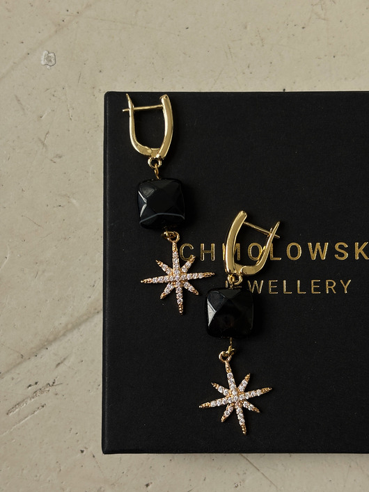 kolczyki z kamieniami Kolczyki Agat Czarny Gwiazdy