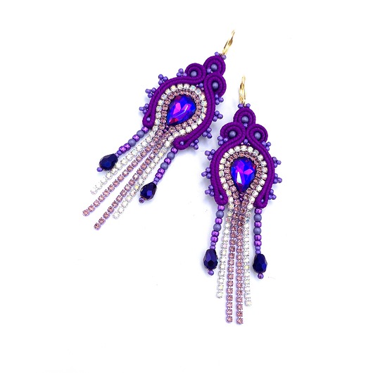 kolczyki soutache Joy kolczyki sutasz fioletowe błyszczące z cyrkoniami