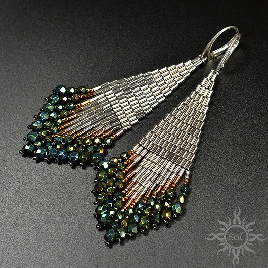 kolczyki szklane Abali, "indiańskie" kolczyki w kolorze srebrnym