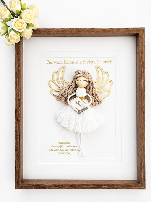 komunia - pozostałe Personalizowana Pamiątka I Komunii Świętej- Aniołek w  ramce.