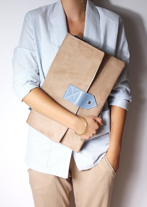 Kopertówka XL beige + icy blue leather Zuzia Górska