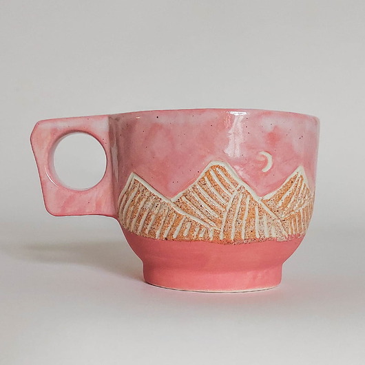 filiżanki Porcelanowa Różowa Filiżanka Boho Góry i Księżyc