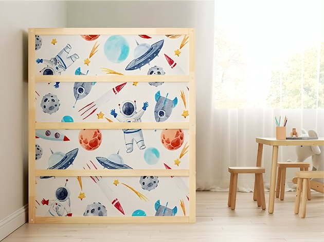 naklejki ścienne do pokoju dziecka Naklejki na łóżko Ikea Kura kosmos