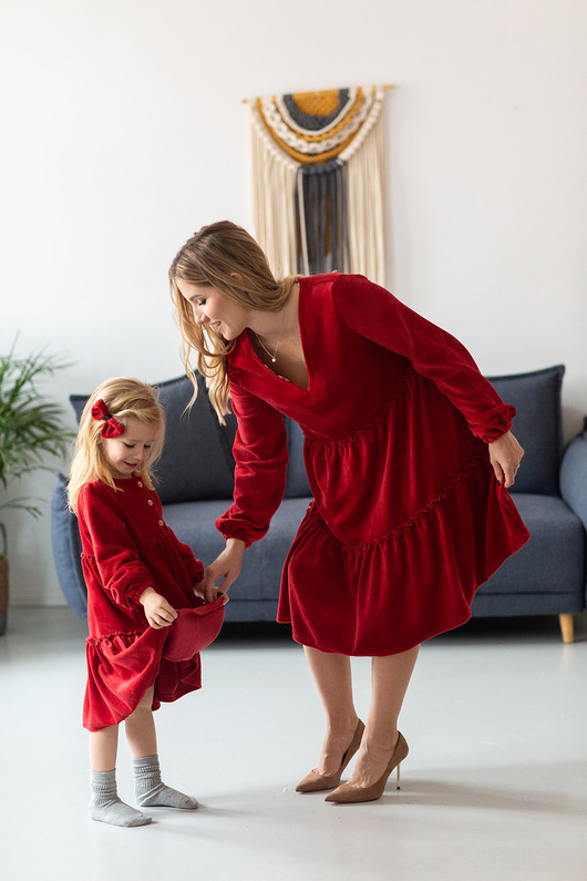 sukienki mini damskie Świąteczny zestaw ubrań dla całej rodziny