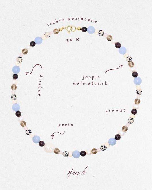 chokery HUSH Naszyjnik RHEI Kamienie Naturalne Chocker Niebieski Bordo Srebro Pozłacane