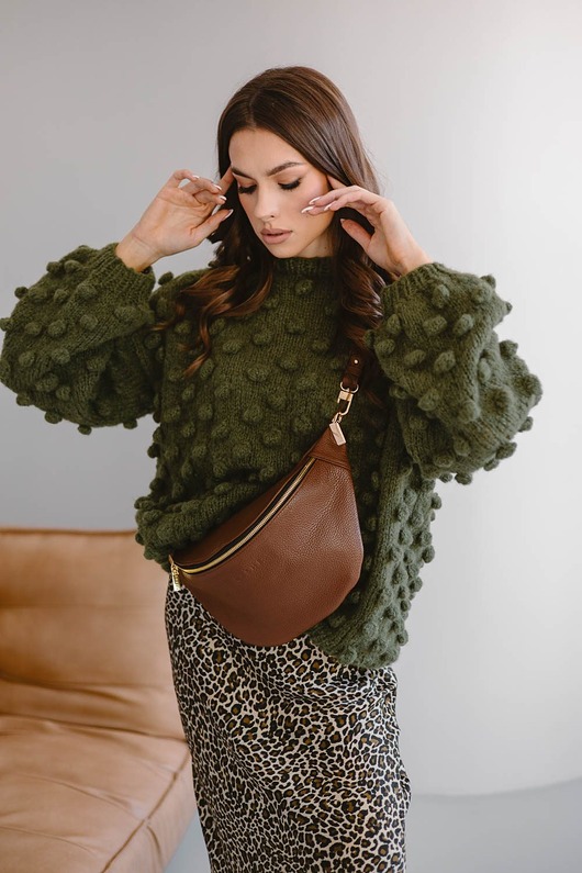 saszetka nerka BEANIE BAG MAXI - skórzana nerka - brąz orzechowy
