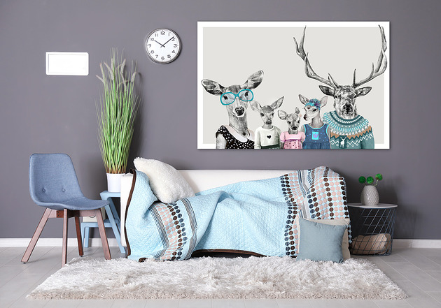 obrazy OBRAZ NA PŁÓTNIE - Rodzina jeleni 120x80