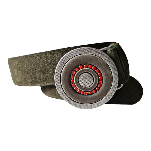 paski damskie Damski pasek skórzany zielony zamsz, srebro 40 mm