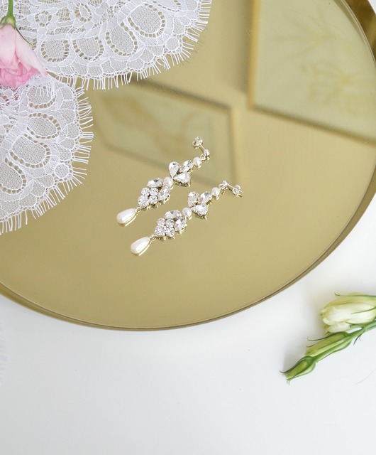 Kolczyki z kryształków srebrne z perłą Anelis Atelier