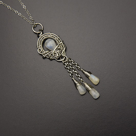 Wisiorek wire wrapping kamień księżycowy Agata Rozanska
