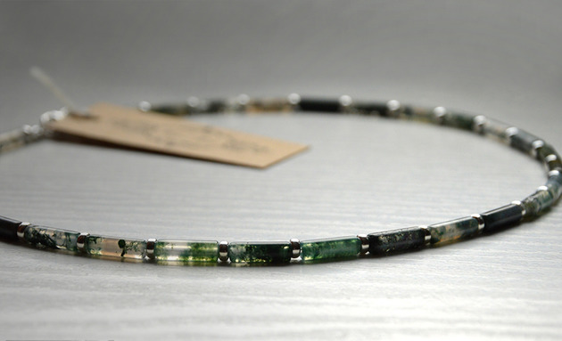 biżuteria męska Agat mszysty Naszyjnik męski Rękodzieło