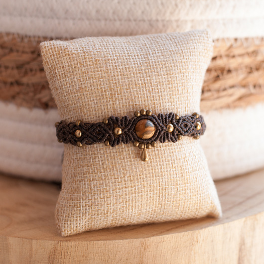 bransoletki z kamieni naturalnych Brązowa Makramowa Bransoletka Kamienie Naturalne Jaspis