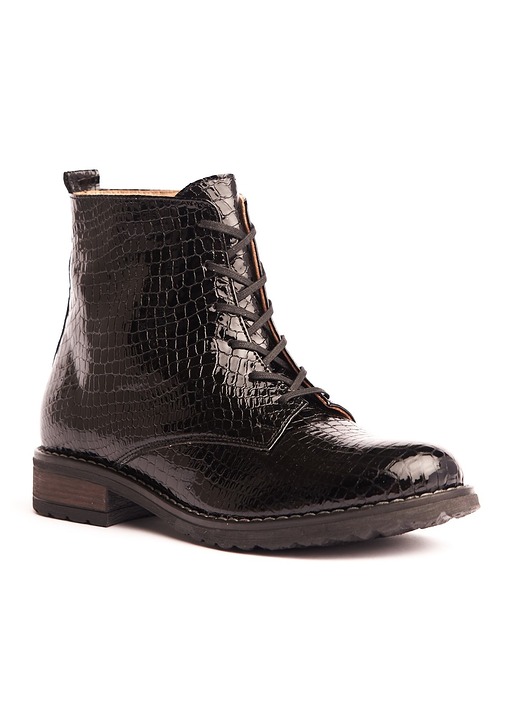 botki damskie Botki skórzane czarne  o fakturze krokodyla  (6274)